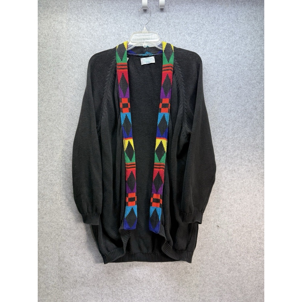 VTG Men's Italian Cardigan Solid BLK/Multicolor Trim Size 46